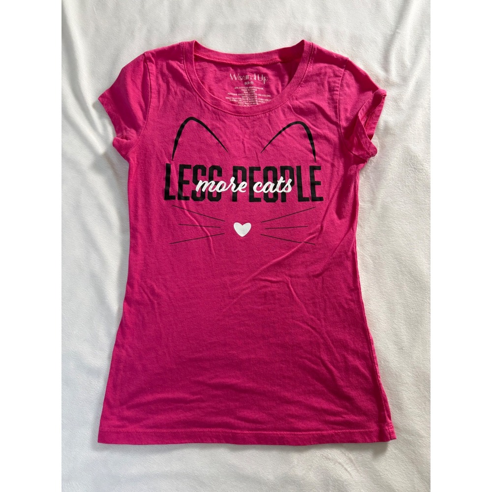 Wound Up Pink Less People More Cats Graphic Tee Shirt Small
